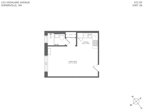 Floor plan for studio, 1 bath, 317 sqft
